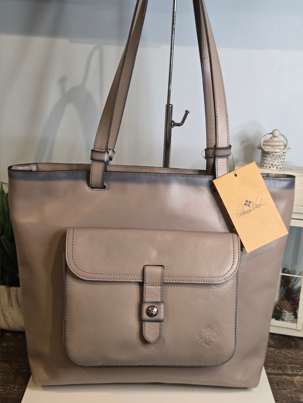 Patricia Nash Madison Leather Tote Bag Gray Stone